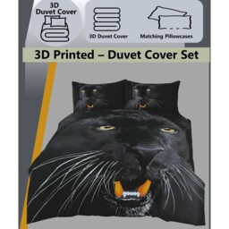 Animal 3D Panel Printed Premium Polycotton Duvet Cover Set - Panther / Double / Panther - thumbnail 3