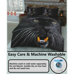 Animal 3D Panel Printed Premium Polycotton Duvet Cover Set - Panther / Double / Panther - thumbnail 2