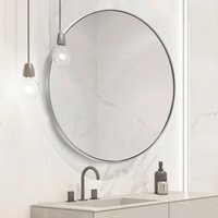 Bathroom Round Metal Framed Wall Mirror - Silver / Diameter: 60cm