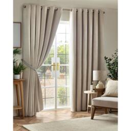 Chenille Blackout Ring Top Eyelet Curtains - Cream / 168cm / 229cm - thumbnail 3