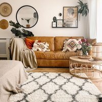 Super Soft Scandi Trellis Shaggy Area Rug - Cream / 150 x 80cm