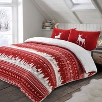Nordic Red Teddy Soft Cosy Fleece Duvet Set - Red / Single - image 1