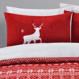 Nordic Red Teddy Soft Cosy Fleece Duvet Set - Red / Single - thumbnail 3