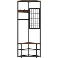 Freestanding Corner Hall Tree with Storage Shelves - Brown