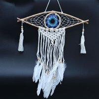 Protection Dream Catcher with Evil Eye - Handmade Macrame Decor - White