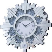 Crushed Jewel Sunburst Mirrored Wall Clock - Silver - image 1