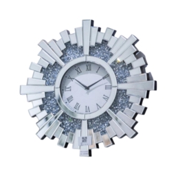 Crushed Jewel Sunburst Mirrored Wall Clock - Silver - thumbnail 2