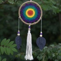 Medium Rainbow Dream Catcher - Vegan, Handmade Bali Spirit Art - Multi