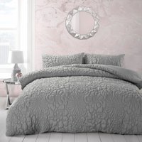 3D Embossed Chunky Floral Pattern Duvet Set - Grey / King - thumbnail 1