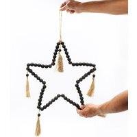Large Bead Star Wall Decor - Boho Seagrass Art 58x38cm - Black