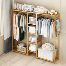 Wooden Coat Rack with Side Hooks and Multiple Shelves - Natural - thumbnail 2