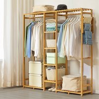 Wooden Coat Rack with Side Hooks and Multiple Shelves - Natural
