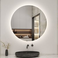 Round Bathroom Mirror with 3 Colours Lights, Backlit - White / 90cm - thumbnail 1
