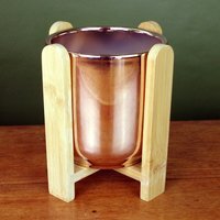 Gold Ceramic Planter Bamboo Stand Plant Pot - Gold Ceramic wooden stand