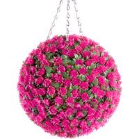 Best Artificial 28cm Pink Rose Hanging Basket Flower Topiary Ball - Pink - image 1