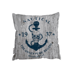 Anchor Print On Wood Outdoor Cushion - Blue / 60cm - thumbnail 2