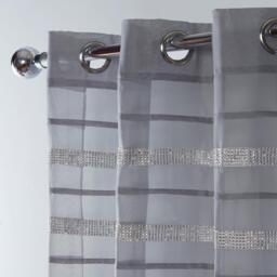 Sienna Pair of Diamante Voile Net Curtain Eyelet Top - Grey - thumbnail 3