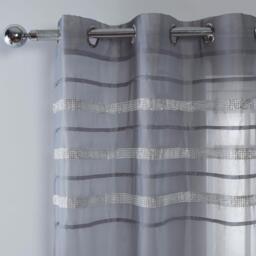 Sienna Pair of Diamante Voile Net Curtain Eyelet Top - Grey - thumbnail 2