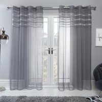 Sienna Pair of Diamante Voile Net Curtain Eyelet Top - Grey - thumbnail 1