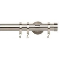 35mm Fixed Length Metal Curtain Pole Set Satin Silver End Cap Finial - Silver / 230cm