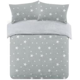 Dreamscene Star Teddy Fleece Duvet Cover Bedding Set - Silver / Double - thumbnail 2