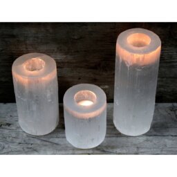 Selenite Candle Holder Translucent Crystal Decor - White - thumbnail 3