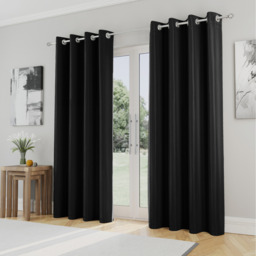 Pair of Supersoft Plain Thermal Eyelet Curtains - Black / 117cm / 137cm - thumbnail 4