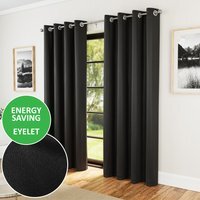 Pair of Supersoft Plain Thermal Eyelet Curtains - Black / 117cm / 137cm