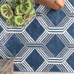Modern Geometric Living Area Rug - Navy Blue / 150 x 80cm - thumbnail 2