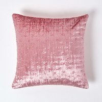 Crushed Velvet Cross Stich Cushion Cover - Blush Pink / 55cm