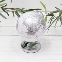 Vintage Style Rotating World Globe - Silver & White
