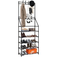 Coat Stand with Shoe Storage Shelves and 8 Hooks - White / 5 - thumbnail 1