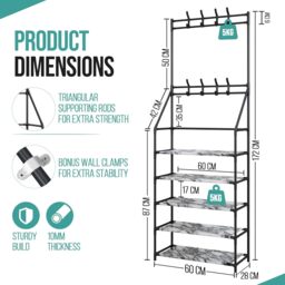 Coat Stand with Shoe Storage Shelves and 8 Hooks - White / 5 - thumbnail 2
