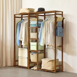 Wooden Coat Rack with Side Hooks and Multiple Shelves - Brown - thumbnail 2