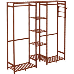 Wooden Coat Rack with Side Hooks and Multiple Shelves - Brown - thumbnail 3