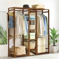 Wooden Coat Rack with Side Hooks and Multiple Shelves - Brown