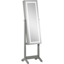 HOMCOM Jewellery Cabinet LED Mirror Lockable - Grey - thumbnail 2
