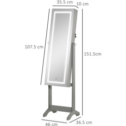 HOMCOM Jewellery Cabinet LED Mirror Lockable - Grey - thumbnail 3