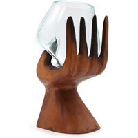 Carved Hand with Molten Glass Bowl - Brown