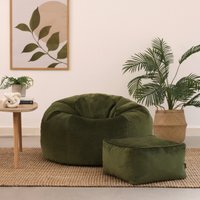 icon Kingston Classic Velvet Bean Bag and Footstool - Olive Green