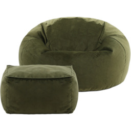 icon Kingston Classic Velvet Bean Bag and Footstool - Olive Green - thumbnail 5
