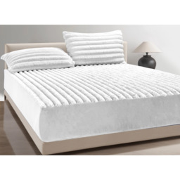 Plush Supersoft Jumbo Cord Ribbed Fitted Sheet Deep Box White - White / Superking - thumbnail 2