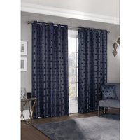 Element Geometric Woven Thermal Blackout Eyelet Curtains - Navy / 116cm / 183cm - thumbnail 1
