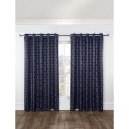 Element Geometric Woven Thermal Blackout Eyelet Curtains - Navy / 116cm / 183cm - thumbnail 2