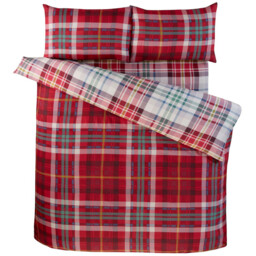 Regalia Check Microfibre Complete Duvet Cover Set with Fitted Sheet - Red / King - thumbnail 2