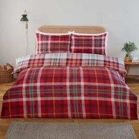 Regalia Check Microfibre Complete Duvet Cover Set with Fitted Sheet - Red / King - thumbnail 1