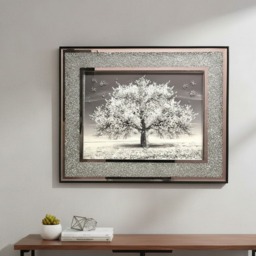 Blossom Tree 3D Glitter Liquid Wall Art Crushed Diamond Crystal Framed Deco 45Cm - SILVER - thumbnail 4