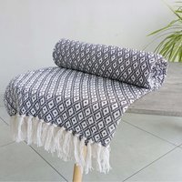 Eden Recycled Cotton Geometric Throw - Charcoal / 254cm / 178x254 cm - thumbnail 1
