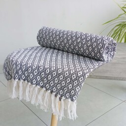 Eden Recycled Cotton Geometric Throw - Charcoal / 254cm / 178x254 cm - thumbnail 2