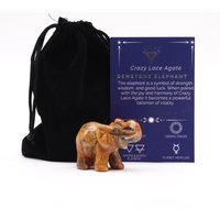 Lucky Elephant Figurine in Crazy Lace Agate, Joyful Gift - Orange